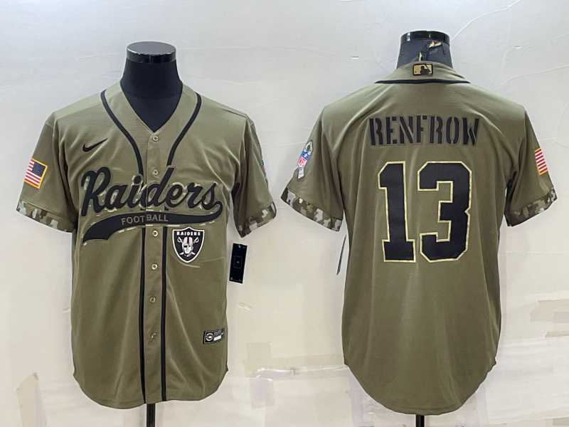 Men%27s Las Vegas Raiders #13 Hunter Renfrow 2022 Olive Salute to Service Cool Base Stitched Baseball Jersey